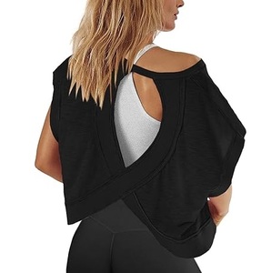 Womens Cross Backless Workout Top Women Racerback Tank Tops Open Back Running Tank Top Muscle Hollow Tank Yoga Shirts Breathable - Product Image 6