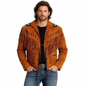 Chaqueta de Cuero Estilo Vaquero para Hombre, con Flecos, Cuello Alto, Cierre de Cremallera, Estilo Urbano, Resistente al Viento, Transpirable y Ecológica - Product Image 3
