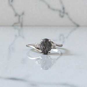 Rutilated <b>Quartz</b> Engagement <b>Ring</b> Oval Silver <b>Ring</b> With Accents Unique Modern Boho Gemstone Jewelry Gift - Product Image 2