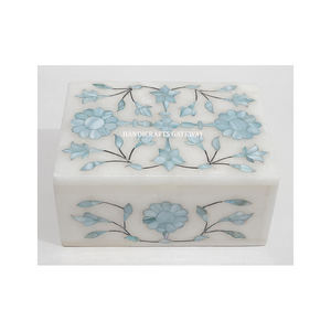 White Marble With Beautiful Flower Golden <b>Mother</b> <b>Of</b> <b>Pearl</b> Inlay Design <b>Jewelry</b> Boxes For Wedding And Business Gifting Purpose - Product Image 2