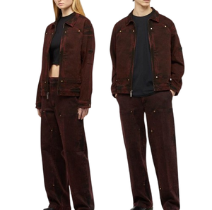 Veste de travail en jean délavé style vintage américain pour homme, personnalisée, avec fermeture éclair ornée de strass, vente en gros - Product Image 4