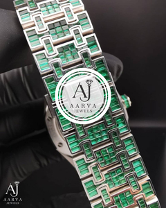 AARVA JEWELS นาฬิกาข้อมือผู้หญิง หน้าปัดอะนาล็อก คริสตัลสีเขียว สายสแตนเลสสตีล 18 มม. หรูหรา พร้อมกลไกจักรกล - Product Image 3