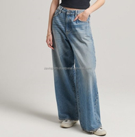 Pantalons en jean pour femmes sur mesure, taille mi-haute, devant plat, jambes larges peintes, coupe ample, pantalon en jean boyfriend respirant avec le meilleur OEM