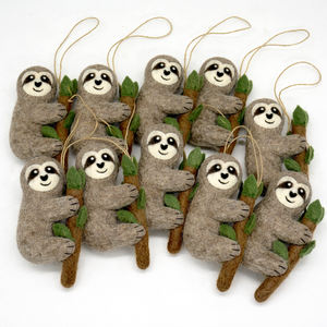 Handmade Wool Felt Sloth Hanging <b>Ornament</b> Set – Eco Friendly Animal Decoration for <b>Nursery</b>, Christmas Tree & Home Decor - Product Image 3