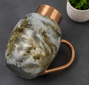 Modern <b>Marble</b> Pattern Copper Handle Jug Other Drinkware Premium High Capacity Ayurvedic Wellness <b>Bedside</b> Carafe with Integrated - Product Image 3