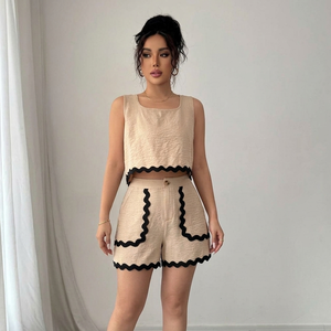 Women’s Textured Sleeveless <b>Tie</b>-<b>Back</b> Crop Top & High-Waist Shorts Co-Ord Set - Product Image 6