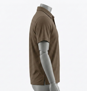 Men's Brown Polo Shirt Short Sleeve Turn-<b>down</b> Collar Regular Fit Solid Color All Seasons 100% Cotton - Product Image 2