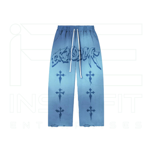 Men's Blue <b>Tie</b>-<b>Dye</b> Streetwear Tracksuit Hoodie & Sweatpants <b>Set</b> Full Zipper Loose Fit Printed Cross Pattern 100% Cotton Suite - Product Image 4