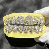 Grillz Hip Hop Personnalisés en Argent 925 Plaqué Or avec Moissanite et Perles d'Eau Douce, Ensemble Complet Certifié par une Tierce Partie pour Mariage Unisexe