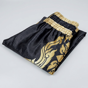 Shorts d'entraînement de boxe thaïlandaise en satin extensible personnalisés Premium Black Gold Dragon pour adultes unisexes, vêtements d'arts martiaux mixtes - Product Image 6
