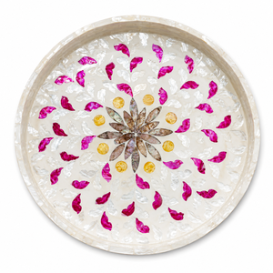 Handmade Round <b>Mother</b> of Pearl Inlay Serving Tray Wholesale Shell Mosaic Coffee Table Decorative Platter for Home Decor On Sale - Product Image 1
