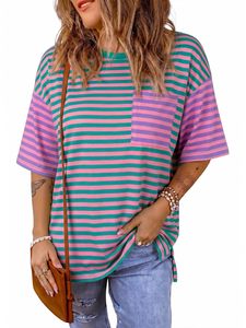 Camiseta de mujer de color sólido, informal, de manga corta, 100% algodón, talla grande, muy vendida. - Product Image 5
