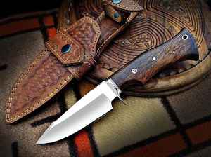 มีดสกินเนอร์เหล็กกล้าคาร์บอนสูงทำมือ ด้ามไม้ พร้อมปลอกหนัง สำหรับล่าสัตว์ กิจกรรมกลางแจ้ง ตั้งแคมป์ เอาตัวรอด พร้อมปลอก - Product Image 6