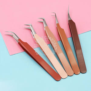 Pince à épiler professionnelle pour extensions de cils, à 90 degrés, couleur nude, avec poignée en fibre, outil classique incurvé pour une pose de précision des cils - Product Image 4