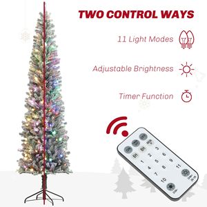 Albero di Natale innevato preilluminato a LED bicolore da 2,7 m con 895 punte, supporto in metallo e glitter fine, albero a matita verde da 2 m - Product Image 5