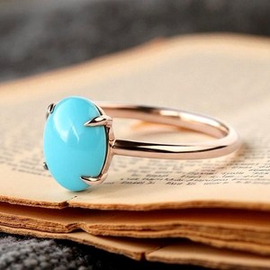 Natural <b>Turquoise</b> Oval Engagement <b>Ring</b> 925 Sterling Silver 14K Gold Plated December Birthstone Boho Promise Wedding <b>Ring</b> - Product Image 6