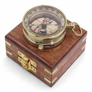 <b>Antique</b> Brass Pocket <b>Compass</b> with Wooden Gift Box Vintage Nautical Navigation <b>Compass</b> Maritime Travel <b>Compass</b> Decorative Gift - Product Image 2
