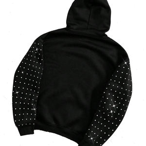 Sudadera con capucha de moda con cremallera y pedrería de cristal brillante, estilo urbano, informal, 100% algodón, con hombros caídos, unisex - Product Image 4