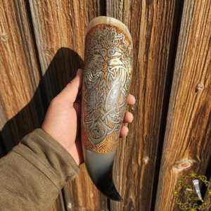 Corne à boire en agate de buffle sculptée, polie, de style viking antique, artisanat naturel écologique de haute qualité, fabriquée en Inde - Product Image 5