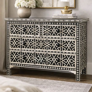 Cajón con Incrustaciones de Hueso de ILAHI, Diseño Moderno con Detalles de Ágata, Mueble Portátil para el Hogar - Product Image 1