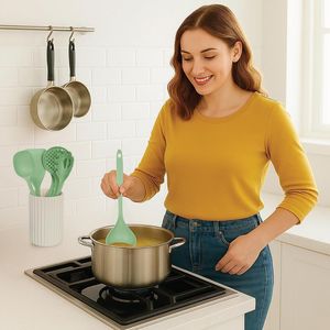 Set di 8 utensili da cucina in nylon antiaderente con porta utensili, schiumarola, paletta per spaghetti, spatola e paletta per girare - Product Image 4