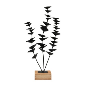 Escultura floral con base de madera y metal negro vintage moderno en forma de hoja precio al por mayor disponible - Product Image 1