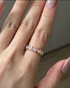 Anillo de media eternidad con diamantes cultivados en laboratorio de corte marquesa y redondo para mujer, oro sólido de 14k, alternando con diamantes, regalo de boda o promesa para enamorados. - Product Image 2