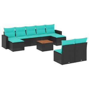 Ensemble de canapés de patio en polyrotin noir, 10 pièces, avec coussins, ensembles de jardin - Product Image 2