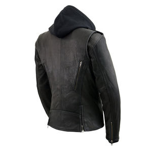 Herren Schwarze Echtleder-Motorradjacke mit Kapuze Reißverschluss Moto Biker Winddicht Premium-Qualität Maßgeschneidertes Design Großhandel - Product Image 4