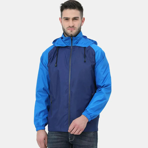 Top Trendy <b>Men's</b> Hooded Windbreaker <b>Jacket</b> Blue Color Blocking Casual Zipper Front Polyester Autumn Wear Breathable - Product Image 1