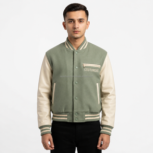แจ็คเก็ตวาร์ซิตี้แบบกำหนดเองสำหรับผู้ชาย แจ็คเก็ตเบสบอลแบบ Letterman สำหรับผู้ชาย แขนหนัง ปักลาย Chenille รับผลิตแบบ OEM - Product Image 1