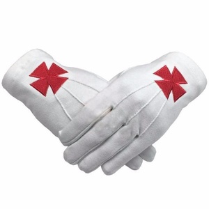 Gants de Cérémonie Maçonniques Brodés Croix Rouge Chevaliers Templiers Personnalisés 100% Coton – Gants de Sport Durables et Respirants pour - Product Image 1