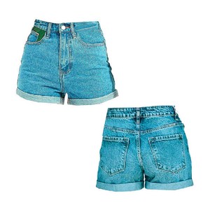 Shorts de Mezclilla para Mujer, Cintura Alta, Lavado a la Piedra, Resistentes al Viento, de Secado Rápido, Impermeables, Casuales, Estilo Vintage, Corte Recto, Algodón, Azul - Product Image 3