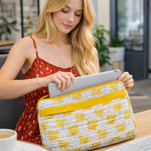 Funda Protectora para Laptop Acolchada, Hecha a Mano en Rajastán, con Cierre, de Algodón Ecológico, con Estampado de Bloques, Elegante y Duradera, Venta al Por Mayor - Product Image 5