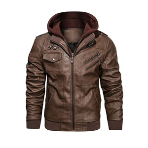 Hooded Collar Leather Jacket For Men With Zip Front And Clean <b>Upper</b> Neckline For Resistance Winter Wear For Sale - Product Image 1