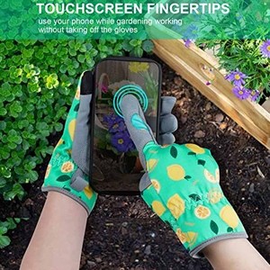Gants de jardinage respirants pour femmes, imprimé citron, paume en cuir synthétique, gants de travail durables, compatibles écran tactile, vente en gros - Product Image 5