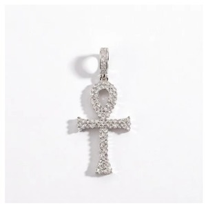 Pendentif et breloques croix religieuse en or blanc 18 carats, diamant de laboratoire taille brillant rond, certifié IGI, bijoux unisexe, clarté F VVS2 - Product Image 1
