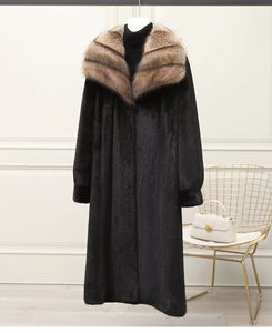 Manteau en fausse fourrure de vison noir pour femme, extra long, col rabattu, chaud, pour l'hiver, OEM - Product Image 1