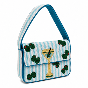 Martini Cocktail Glass Beaded <b>Clutch</b> Single Strap Shoulder <b>Bag</b> Button Closure Lightweight Modern Durable Womens Handbag - Product Image 1