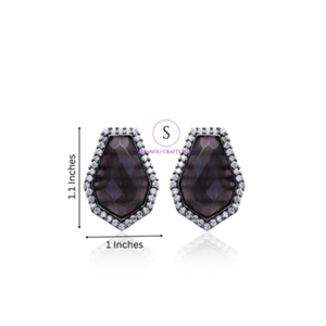Indian <b>Crystal</b> Work Brass <b>Earrings</b> With Silver Oxidized Black <b>Stud</b> <b>Crystal</b> Stone Pattern For Wedding Mehndi Wearing <b>Earrings</b> - Product Image 2