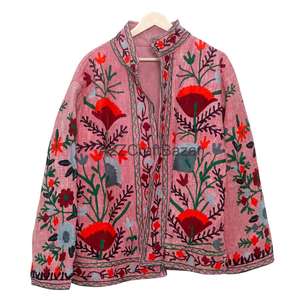 Blouson bomber en coton tricoté Suzani pour femme, à volants brodés, motif floral vintage, respirant et à séchage rapide pour l'hiver - Product Image 6