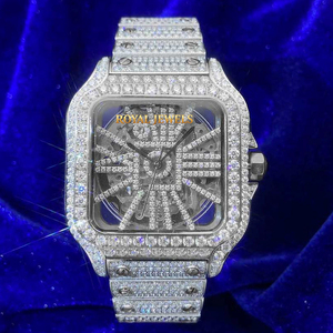 Reloj de Pulsera Cuadrado de Acero Inoxidable con Incrustaciones de Diamantes de Imitación Moissanite, Estilo Lujoso Unisex - Product Image 1