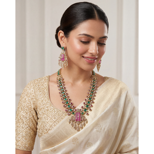 Indian Ethnic Gold Plated Bridal Jewelry Set-Ahilya Victorian Long Necklace - Product Image 1