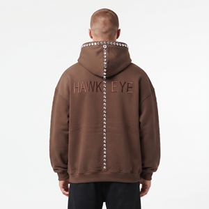 Sudadera con capucha marrón para hombre, con logotipo bordado con pedrería personalizado, corte holgado, hombros caídos, ropa informal, ropa de invierno - Product Image 3