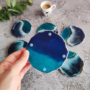 High Quality Eco-Friendly Modern Resin Oval Mats Pads <b>Green</b> Gold Leaf Design 400mm Diameter 5mm Thick Stocked Home Wedding Cafe - Product Image 3
