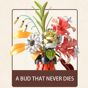 Meshingo-Bloques de construcción artísticos para ramo de flores, modelo de flor con jarrón, decoración de escritorio, juguetes DIY para niños, regalos de vacaciones - Product Image 5