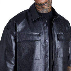 Camisas de Vestir Personalizadas al por Mayor para Hombre, de Manga Corta y Larga, de Cuero PU, con Botones - Product Image 4