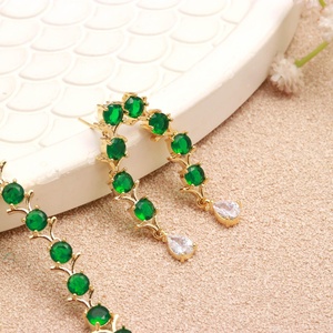 Emerald <b>Necklace</b> Set 22K Gold Plated Brass Minimal Green Gemstone Jewelry Wholesale Factory Price - Product Image 2