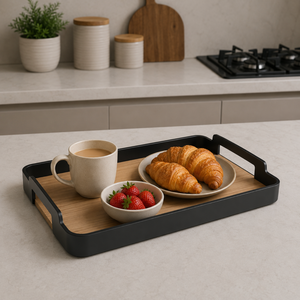 Modern Nordic Bamboo Serving <b>Tray</b> with Black Frame | Lightweight Rectangular <b>Breakfast</b> Platter for Home Kitchen Hotel Dining Use - Product Image 4