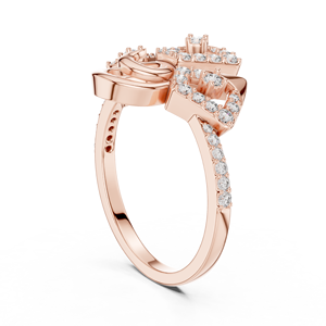 Anillo de Diamantes Cultivados en Laboratorio con Diseño Floral en Espiral, Oro Rosa de 18 Quilates con Baño de Rodio, Estilo Minimalista para Compromiso, Fiesta, Boda, Uso Diario, para Mujer - Product Image 3